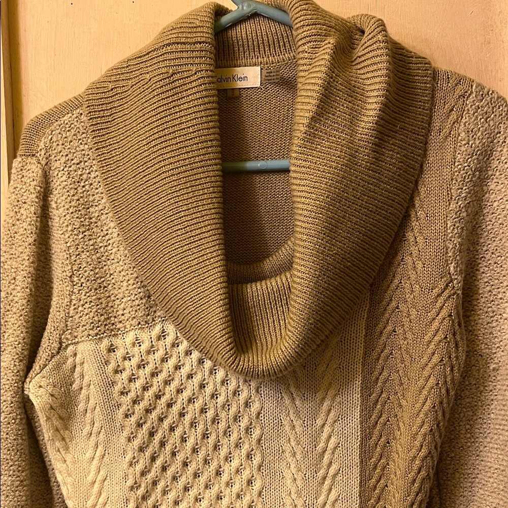 5/$25 Calvin Klein Women's Cowl Neck Sweater in Tan